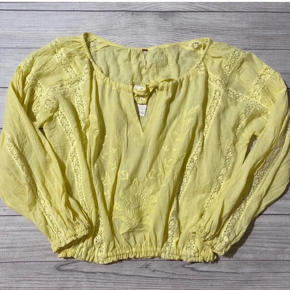 Free People yellow Maria Maria Peasant Blouse size large - Picture 10 of 12